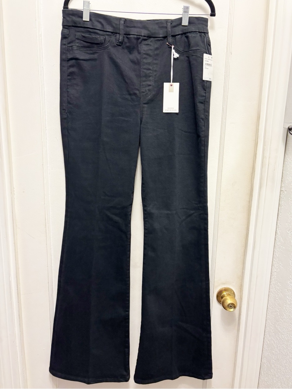 Good American Good Legs Power Stretch Pull-on Flare Jeans Size Large Color Black
